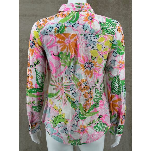 Lilly Pulitzer Target Top Womens Small Pink Green Floral Button Up Nosey Posey - Picture 5 of 9